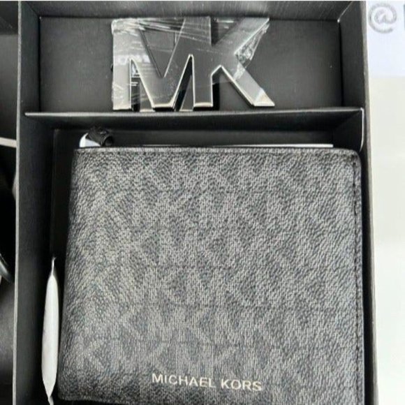 Michael Kors Mens Belt & Wallet Gift Set MK Signature Black - Picture 5 of 10